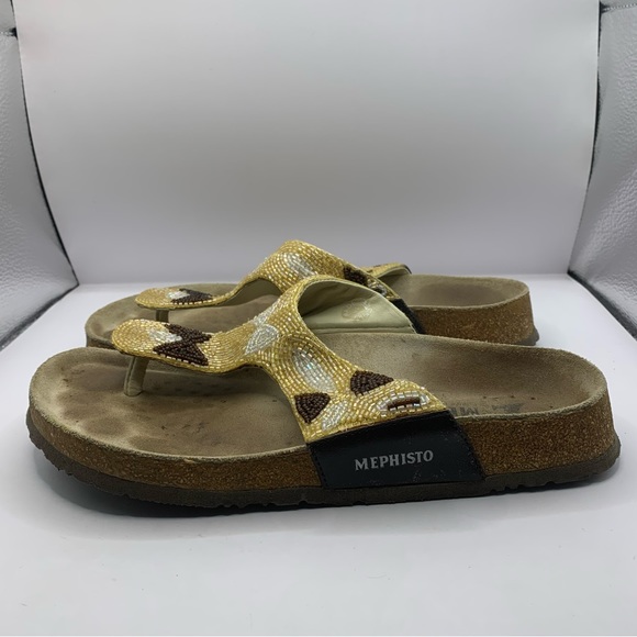 Mephisto Gizeh Women's Size 38 US 7-7.5 Golden Floral Leather Thong Regular - Picture 2 of 6